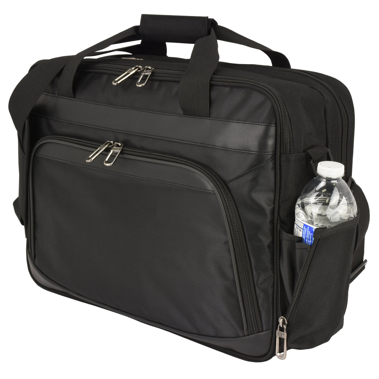 Black briefcase with top grab handle for office use