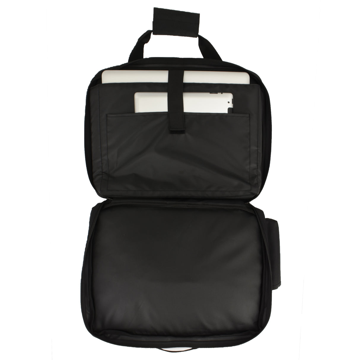 Black briefcase with top grab handle for office use with laptop & ipad sleeve