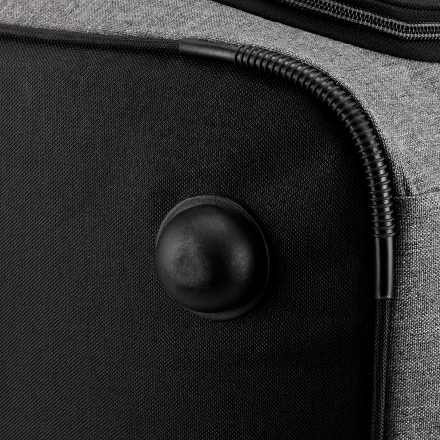 Gray wheeled travel duffel bag
