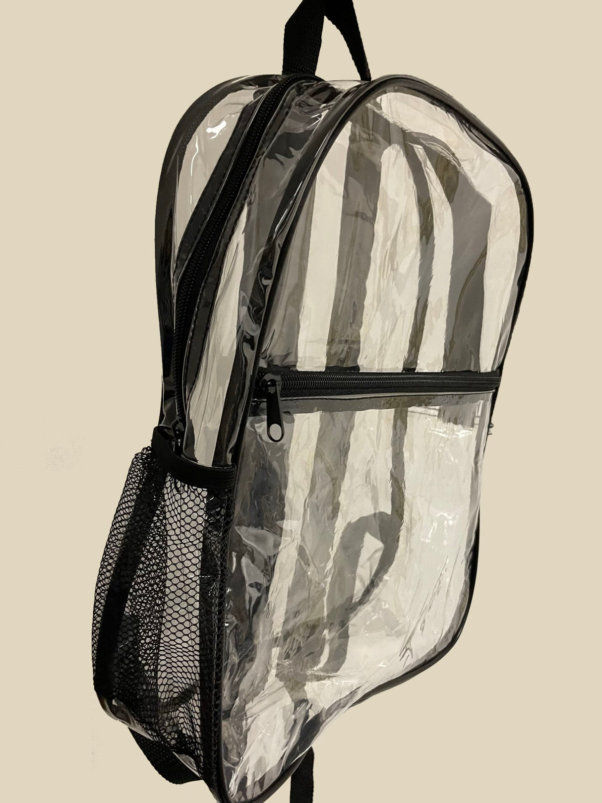 transparent backpack with black straps