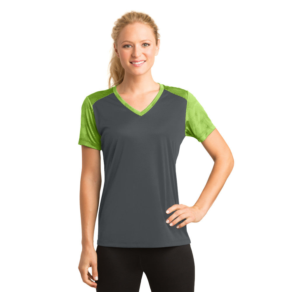 Sport-Tek® Ladies CamoHex Colorblock V-Neck Tee