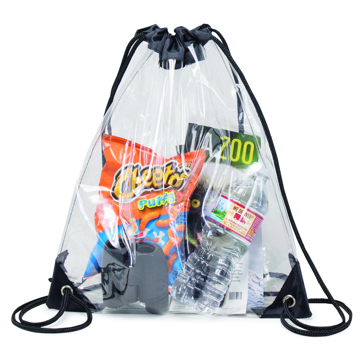 Clear vinyl drawstring tote bag