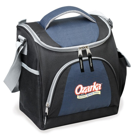 Blue and black 12 can capacity insulated cooler bag
