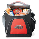 Red and black 12 can capacity insulated cooler bag