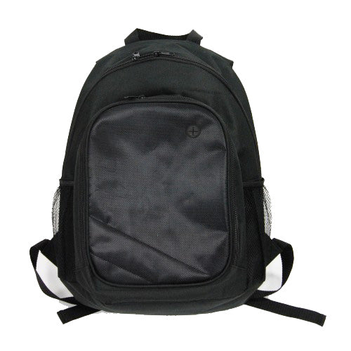 Black backpack with a water bottle USA