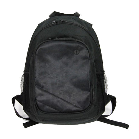 Black backpack with a water bottle USA