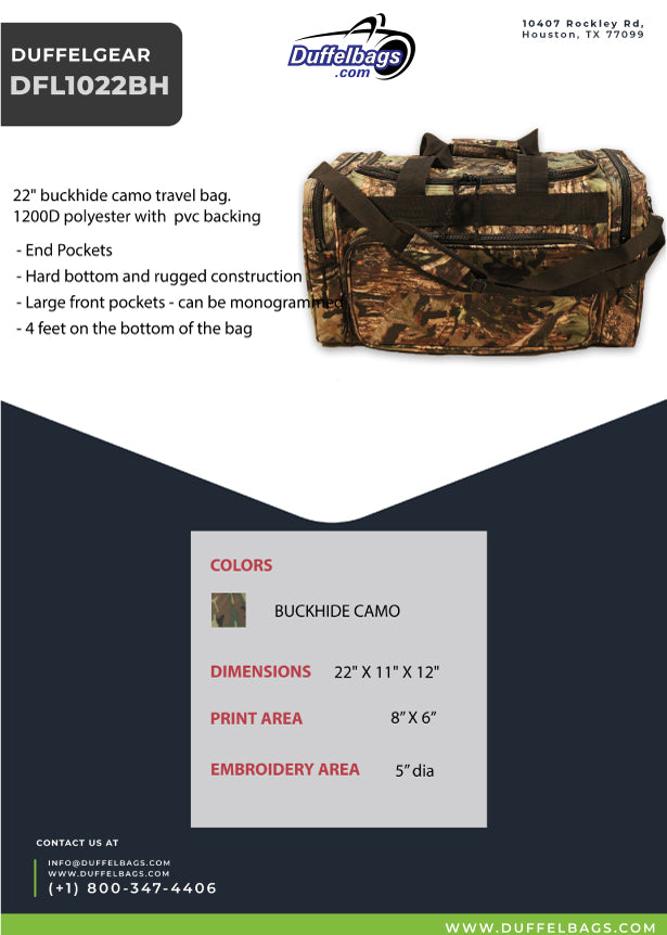 22"  DuffelGear Buckhide Camo Duffel Bag