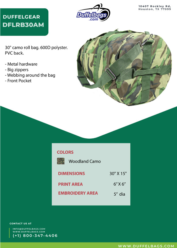 30" DuffelGear Large Camo Roll Duffel Bag