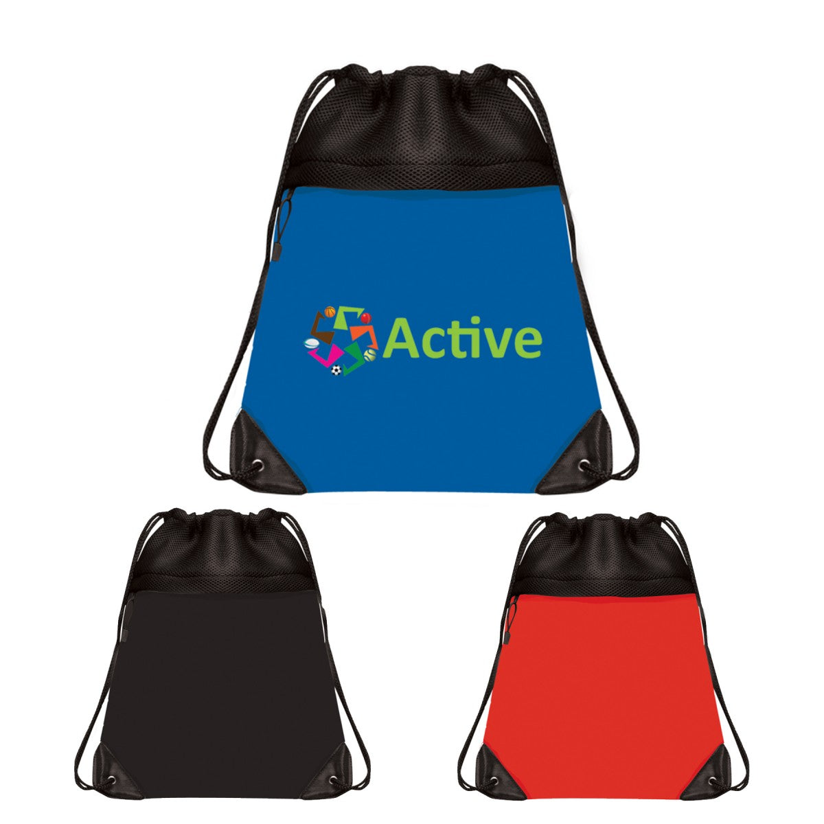 Mesh Drawstring Bag with Micro Fiber Front Zipper Pocket