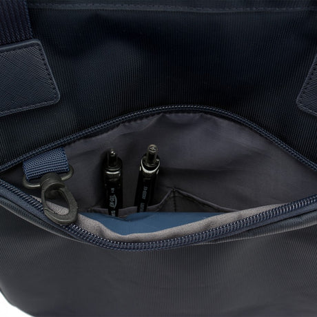 Black laptop backpack with small compartments
