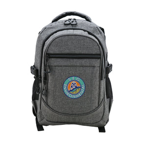 Gray backpack with charger port