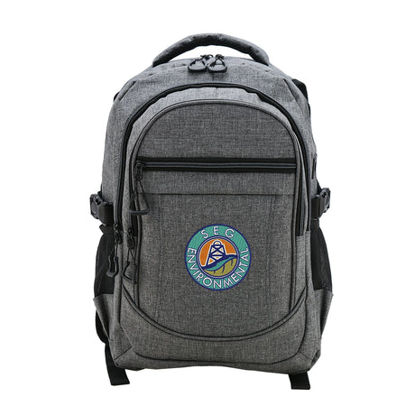 Gray backpack with charger port