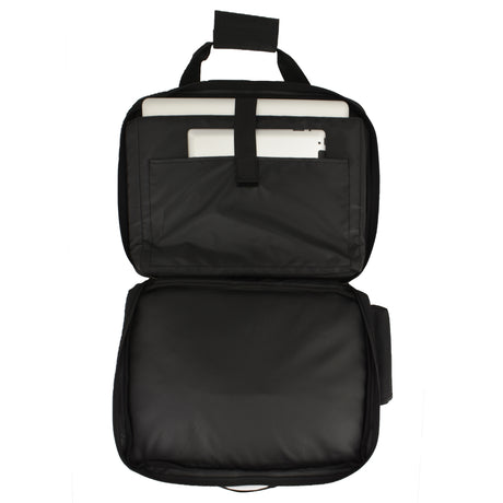 Black briefcase with top grab handle for office use with laptop & ipad sleeve