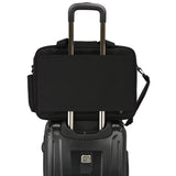 Black briefcase with top grab handle for office use
