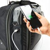 Black and gray rolling wheeled suitcase 