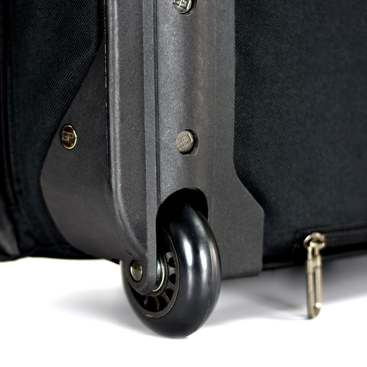 Black and gray rolling wheeled suitcase 