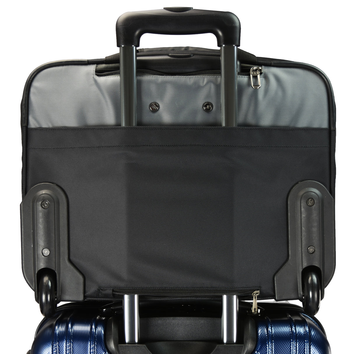 Black and gray rolling wheeled suitcase 