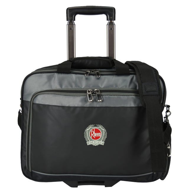 Black and gray rolling wheeled suitcase 