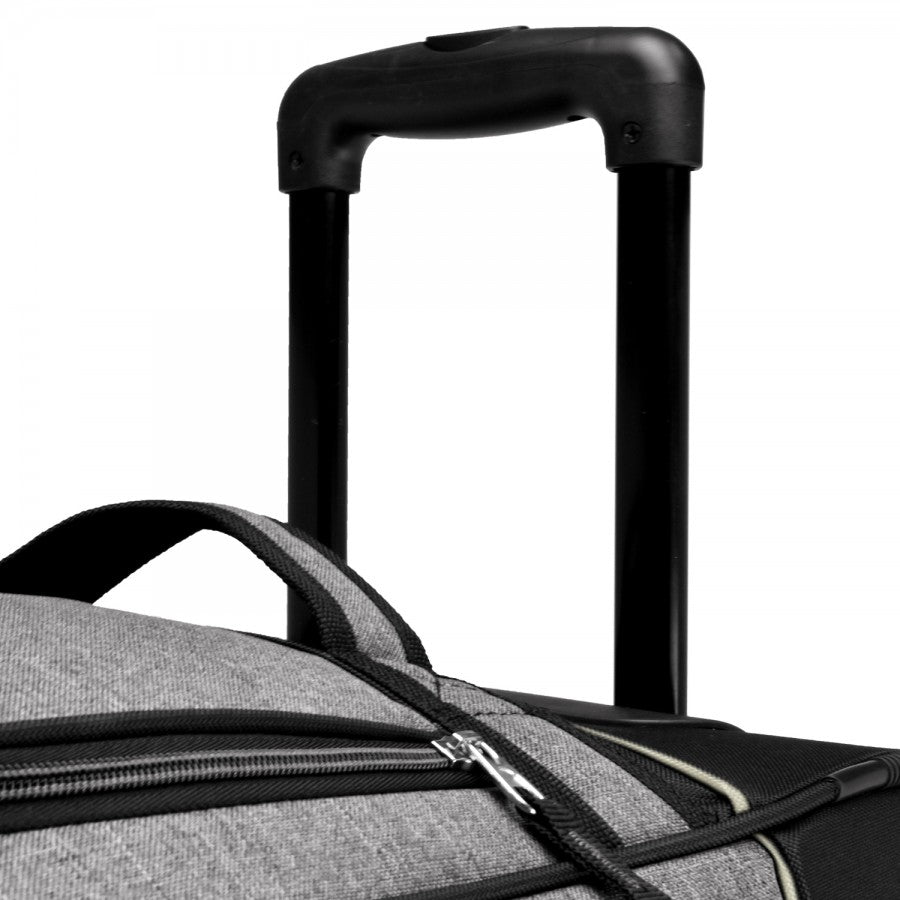Gray wheeled travel duffel bag with top handle