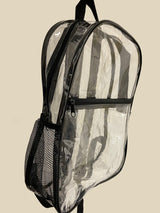 transparent backpack with black straps