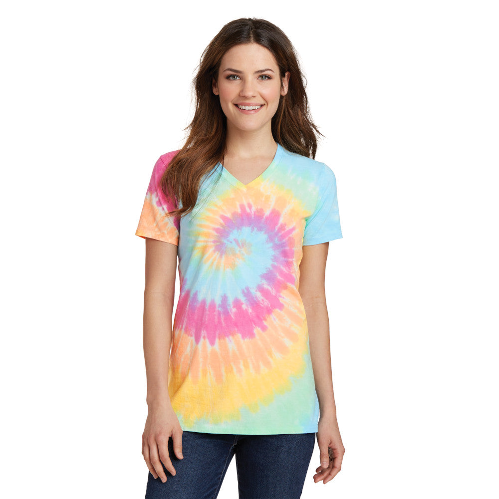 Port & Company® Ladies Tie-Dye V-Neck Tee