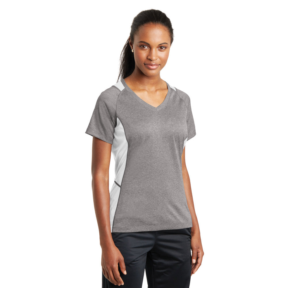 Sport-Tek® Ladies Heather Colorblock Contender™ V-Neck Tee