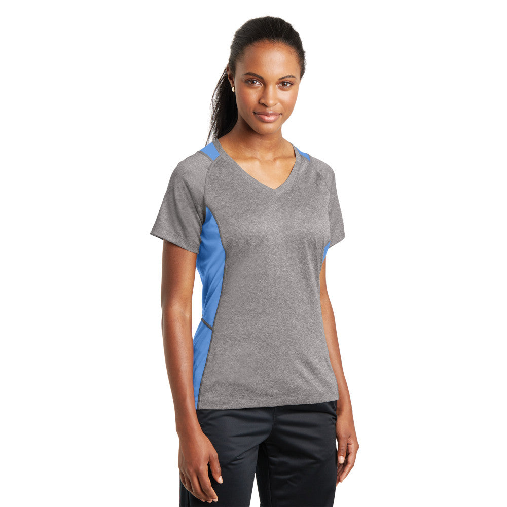 Sport-Tek® Ladies Heather Colorblock Contender™ V-Neck Tee