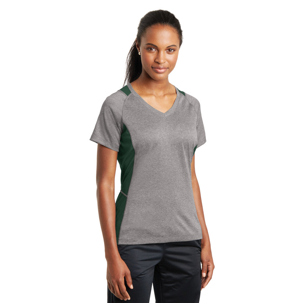 Sport-Tek® Ladies Heather Colorblock Contender™ V-Neck Tee