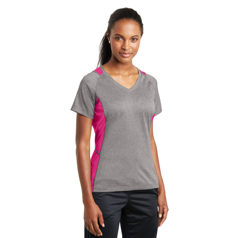 Sport-Tek® Ladies Heather Colorblock Contender™ V-Neck Tee