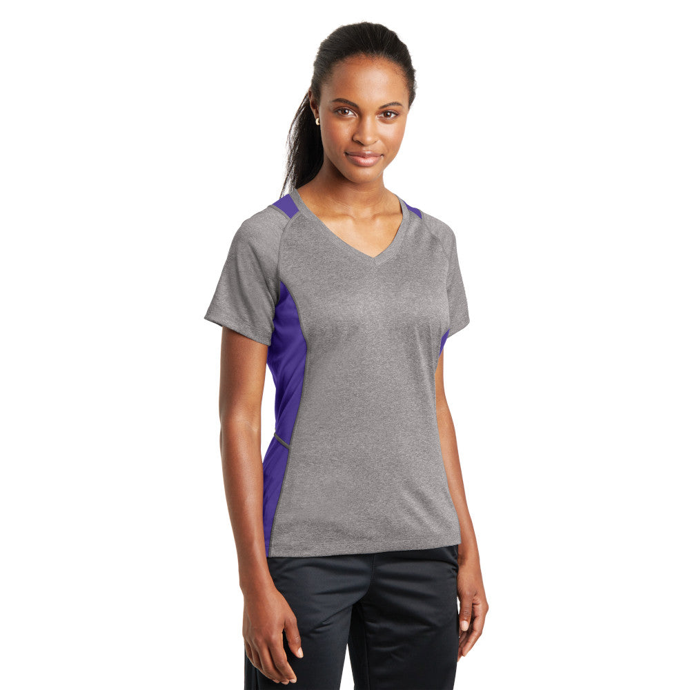 Sport-Tek® Ladies Heather Colorblock Contender™ V-Neck Tee