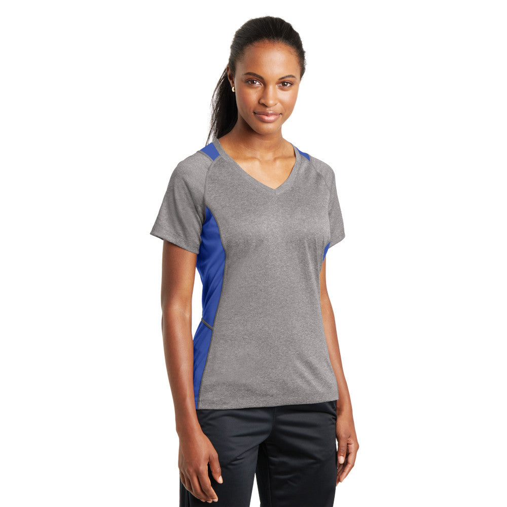 Sport-Tek® Ladies Heather Colorblock Contender™ V-Neck Tee