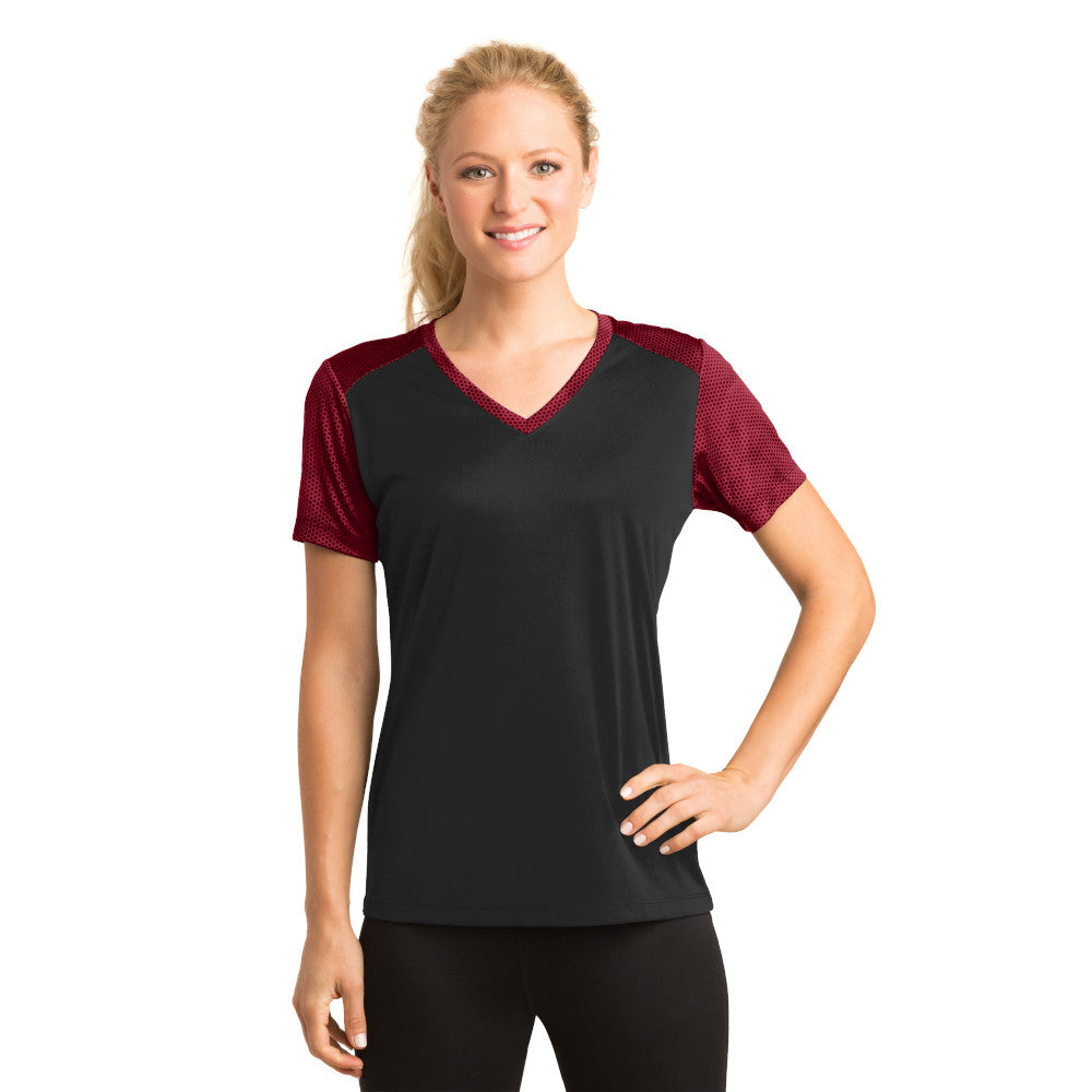 Sport-Tek® Ladies CamoHex Colorblock V-Neck Tee