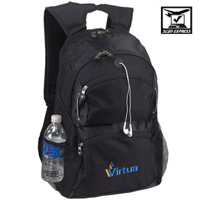 Black backpack featuring the Virtua logo on a white background.