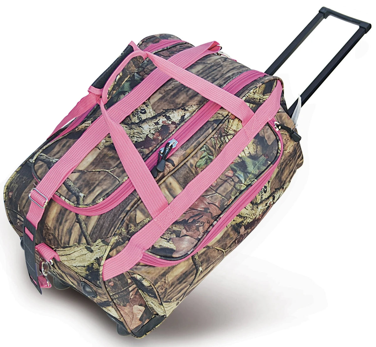 22" Mossy Oak Rolling Duffel w/pink Trim