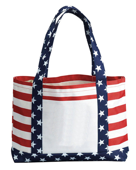 Tote bag with American flag design on a white background - Stars & Stripes Tote in USA