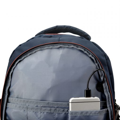 Blue laptop backpack with USB charging port