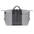 Gray and black duffel bag