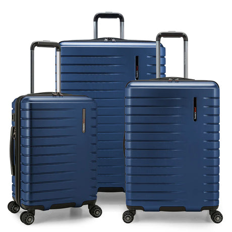 Blue wheeled luggage for travel